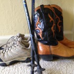 Cowboy and hiking boots for Montana summer vacation.