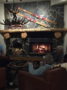A cozy fire awaits as you enter the Mt. Engadine Lodge.