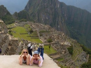 My daughter and I resting after hiking the Inca Trail at Machu Picchu, Peru. 
