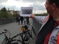David points out the apartment where a woman jumped to her death in 1961 trying to escape from the East to the West. 