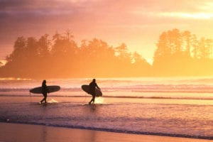 Surfers on Chesterman Beach, Vancouver Island. Photo: Wickinn/Adrian Dorst. 