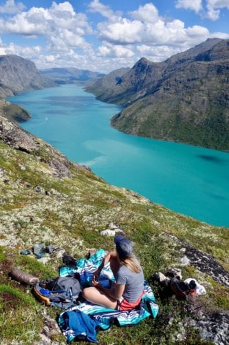 Relaxing in Jotunheimen National Park, a favorite destination for locals. Norway.