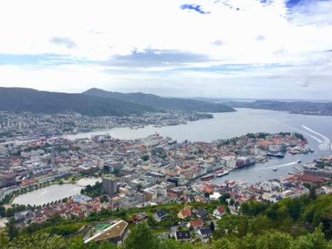 In Bergen, here's the view from the top of Mount Floyen after taking the Funicular to the top. 