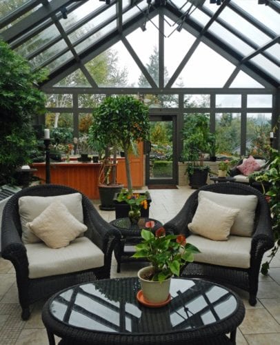 The conservatory at Sonora Resort on Sonora Island in British Columbia, Canada, is a peaceful place to sit, read or relax. 